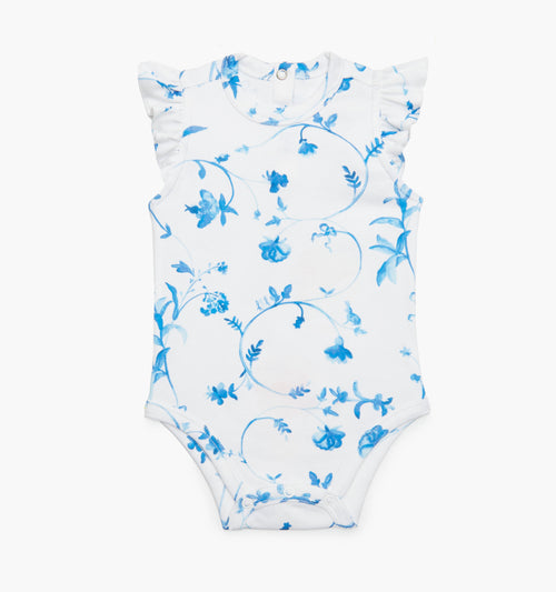 The Jillee Ruffle Onesie - Blue Botanical