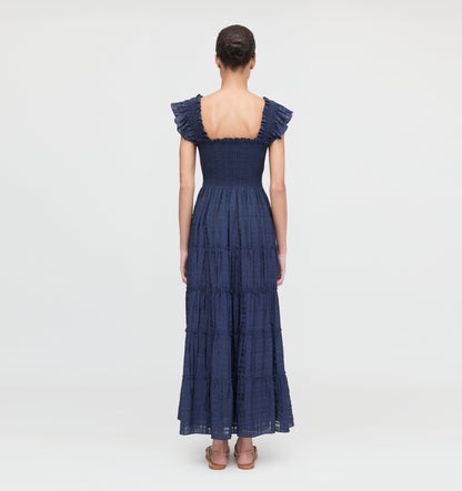 The Ellie Maxi Nap Dress - Navy Sheer Plaid