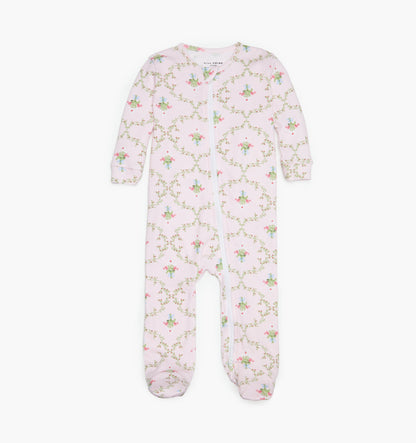 The Footie Pajama - Light Pink Trellis