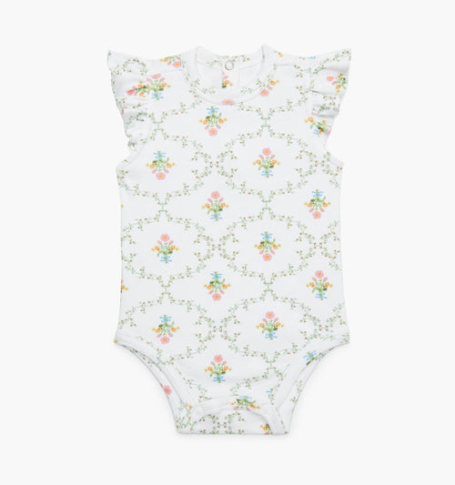 The Jillee Ruffle Onesie - Pastel Trellis