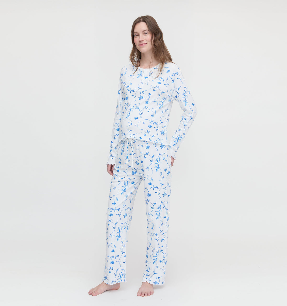 The Maternity Olivia Pajama Set - Blue Botanical