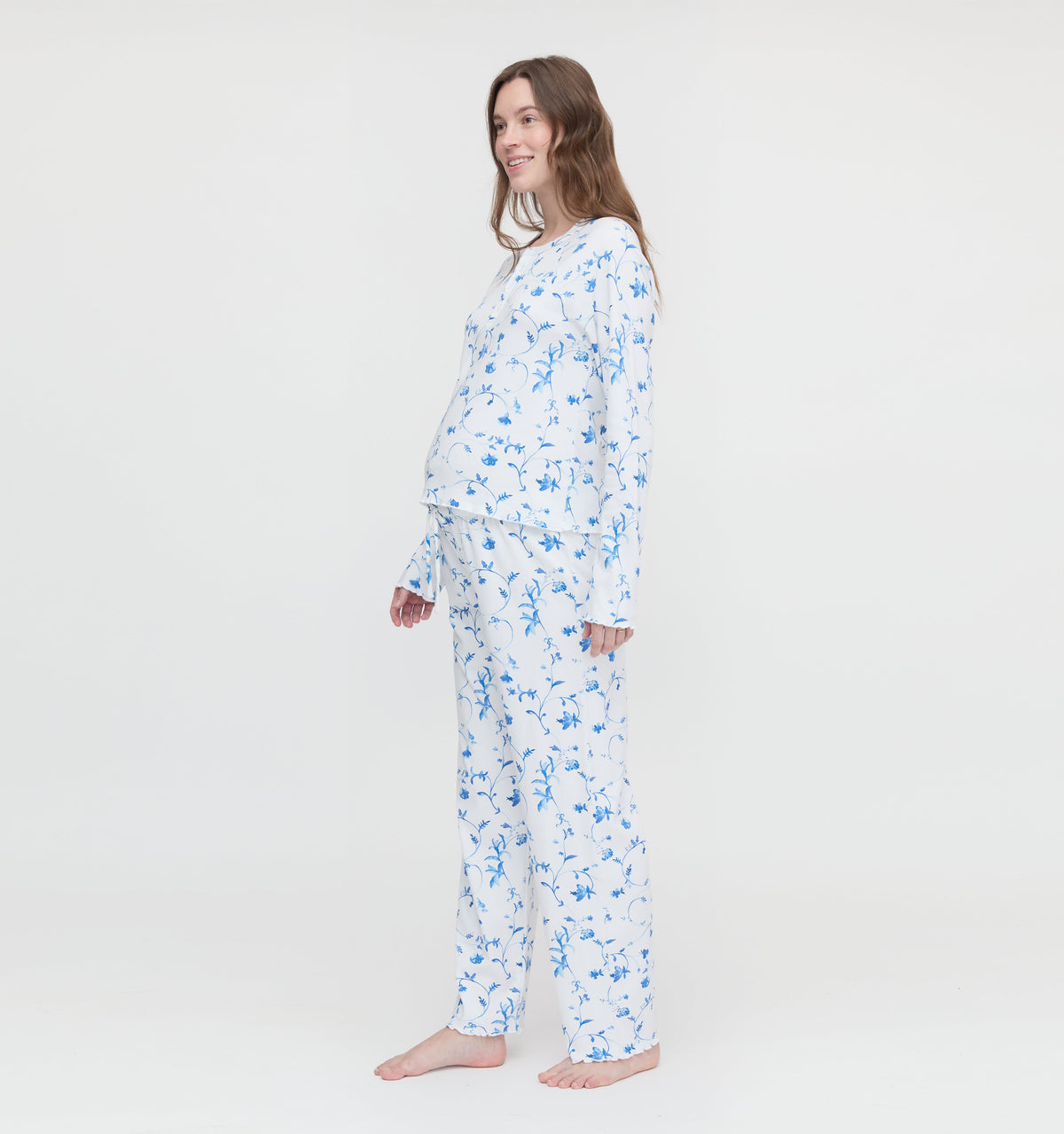 The Maternity Olivia Pajama Set - Blue Botanical