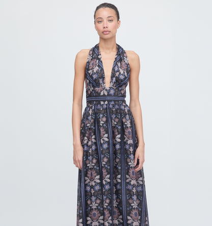 The Renee Dress - Black Floral Block Stripe