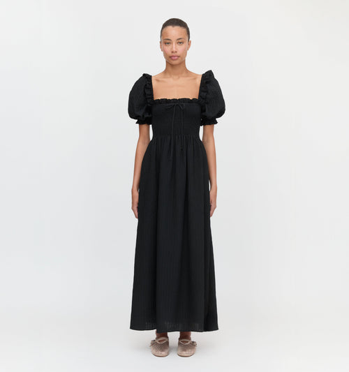 The Scarlett Nap Dress - Black Tonal Seersucker