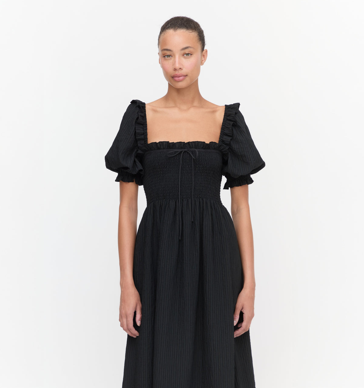 The Scarlett Nap Dress - Black Tonal Seersucker
