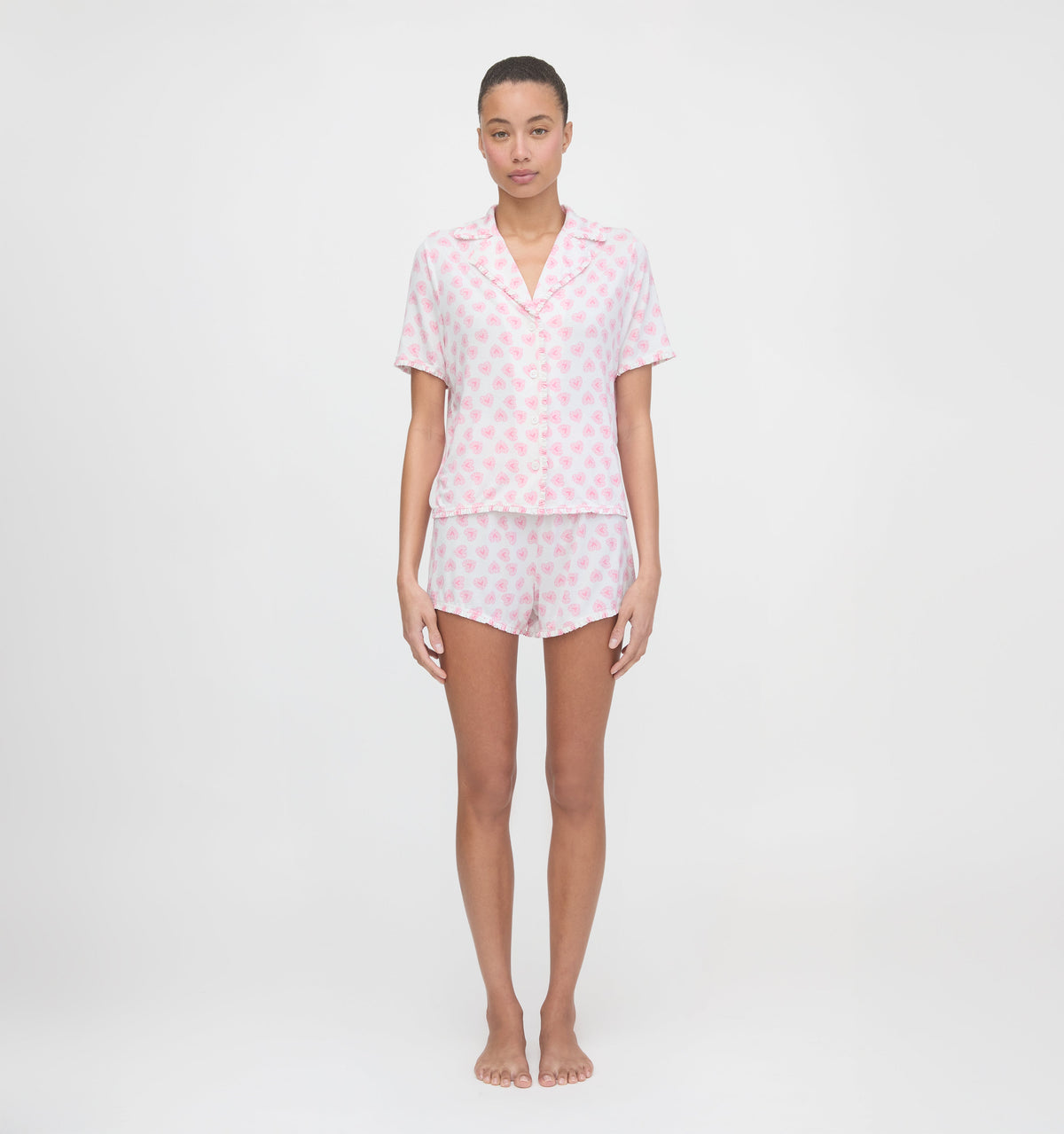 The Paige Pajama Set - Pink Doily Heart