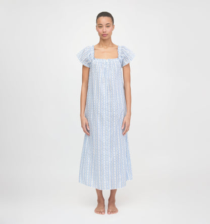 The Therese Nightgown - Blue Petal Stripe