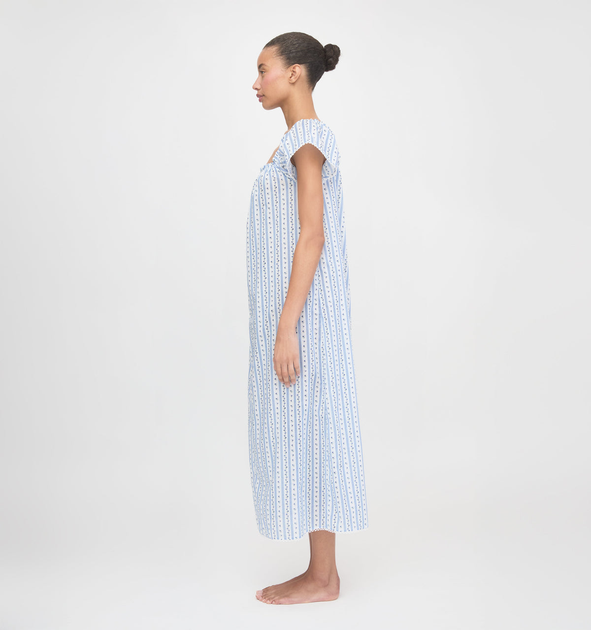 The Therese Nightgown - Blue Petal Stripe