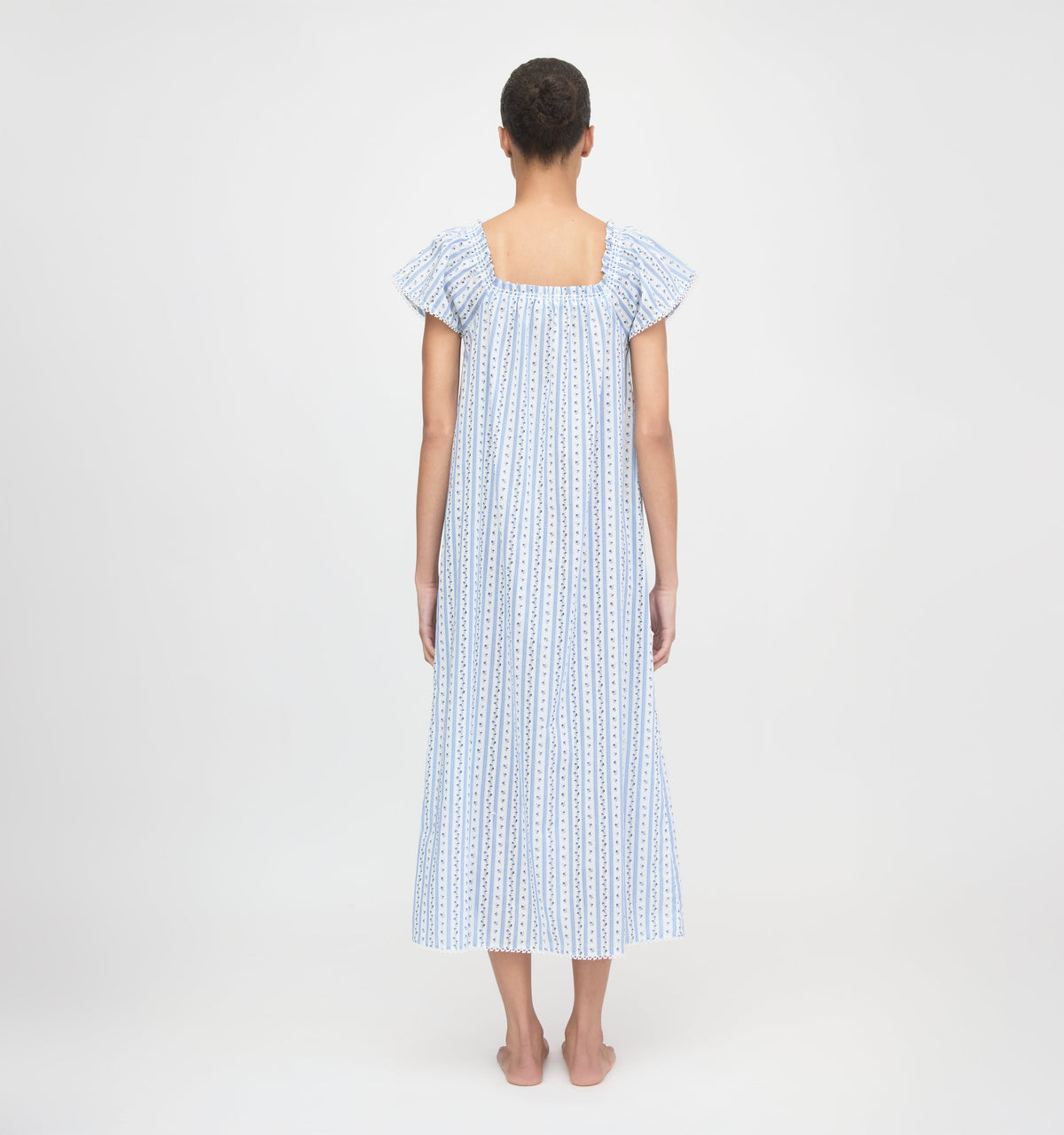 The Therese Nightgown - Blue Petal Stripe