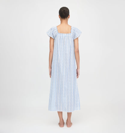 The Therese Nightgown - Blue Petal Stripe