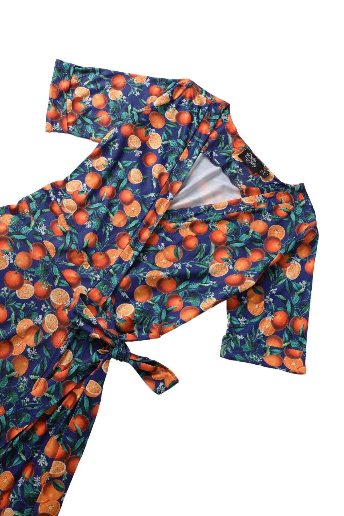 Matilda Navy Orange Branch Wrap Dress