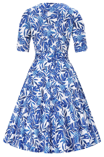 Matilda Tropical Leaf Wrap Dress in White