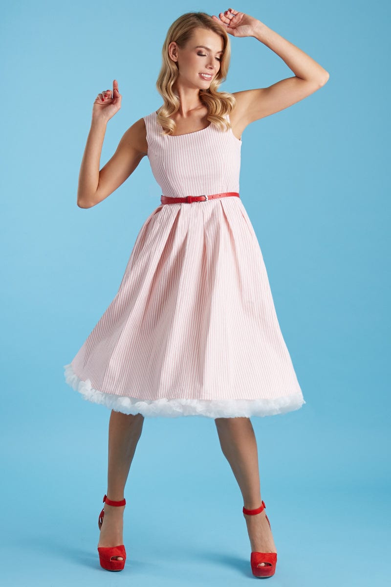 Amanda Pink Pin Striped Swing Dress