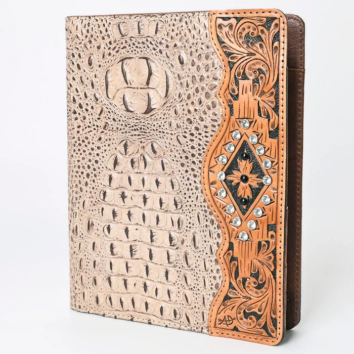 American Darling Crocodile Embossed Hand Tooled Leather Western Portfolio (Available in 2 Colors)