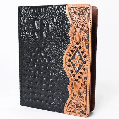 American Darling Crocodile Embossed Hand Tooled Leather Western Portfolio (Available in 2 Colors)