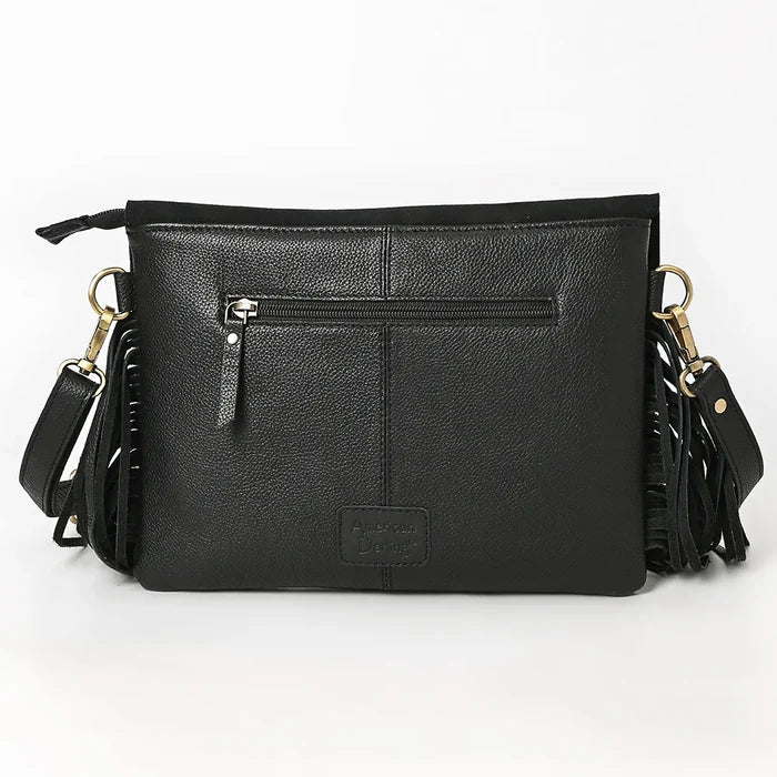 American Darling Genuine Suede Tooled Leather Inlay Fringe Crossbody Bag