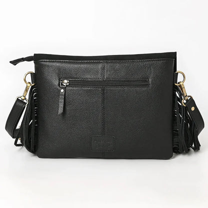 American Darling Genuine Suede Tooled Leather Inlay Fringe Crossbody Bag