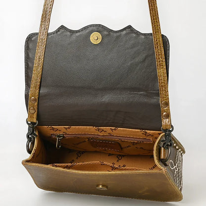 American Darling Western Boot Stitch Distressed Tan Leather Crossbody Bag