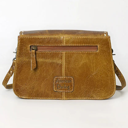 American Darling Western Boot Stitch Distressed Tan Leather Crossbody Bag