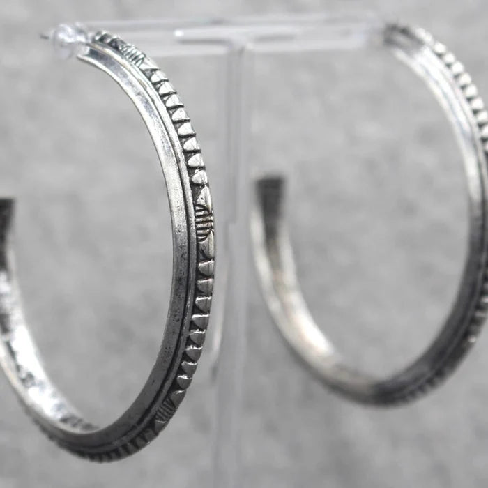 Antique Silver Half Hoop Post Earrings
