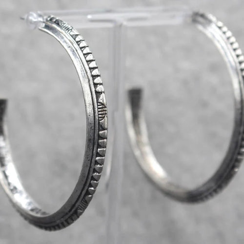 Antique Silver Half Hoop Post Earrings