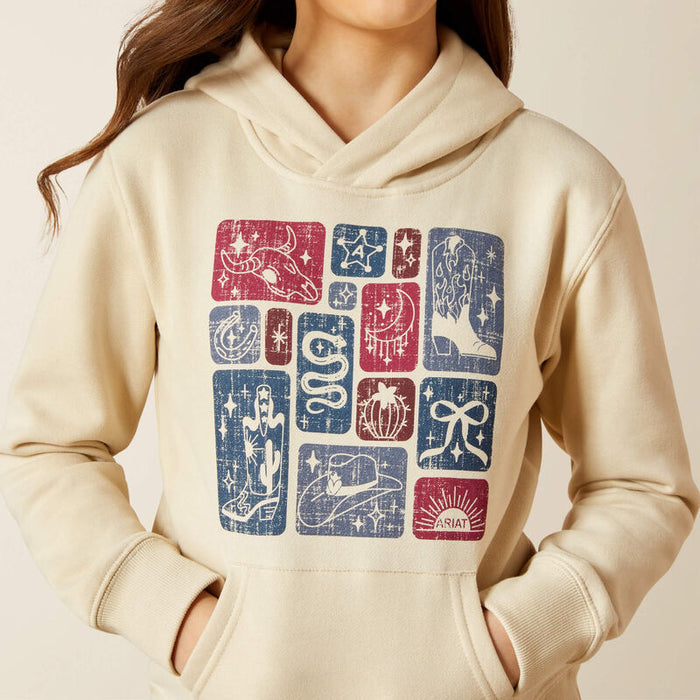 Ariat Girl's Western Blocks Hoodie in Oyster Grey