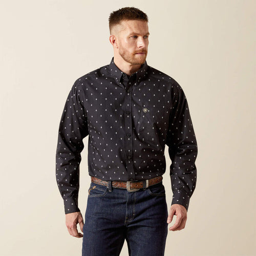 Ariat Men's L/S Classic Fit Diamond Print Button Down Shirt in Black