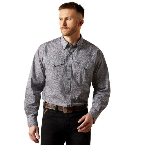 Ariat Men's L/S Wrinkle Free Josiah Classic Fit Paisley Western Snap Shirt in Grey