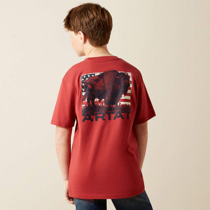 Ariat Youth Boy's S/S Buffalo Graphic T-Shirt in Brick Red