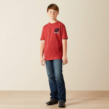 Ariat Youth Boy's S/S Buffalo Graphic T-Shirt in Brick Red