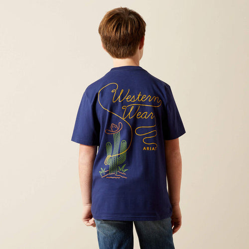 Ariat Youth Boy's S/S Neon Cactus Graphic T-Shirt in Medieval Blue