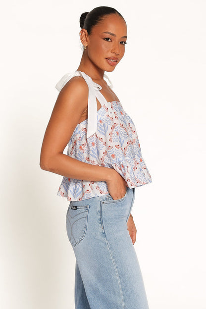 TOPS Aver Flounce Top - White Blue