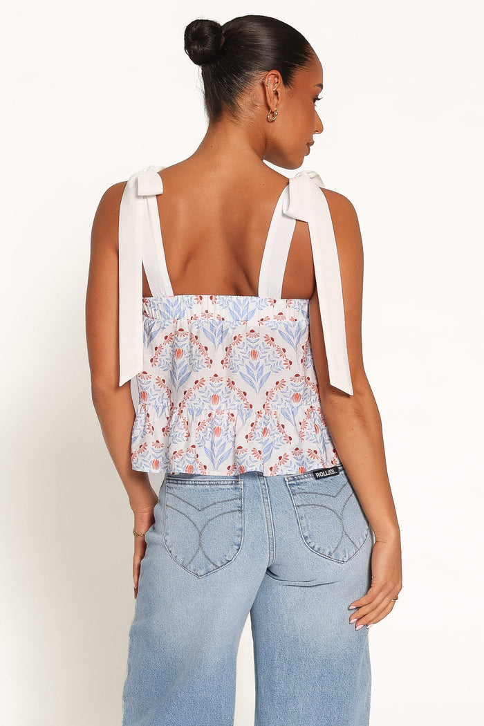TOPS Aver Flounce Top - White Blue