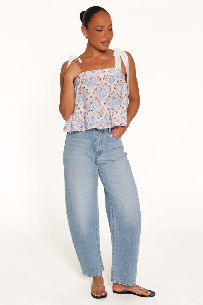 TOPS Aver Flounce Top - White Blue