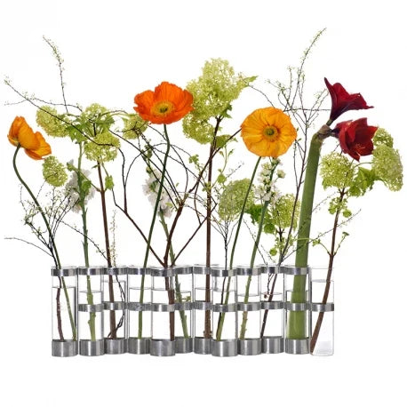 AVRIL HINGED BUD VASE IN GLASS AND METAL
