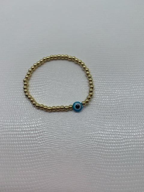 BRACELET 14KT GOLD BALL LIGHT BLUE EVIL EYE 4MM