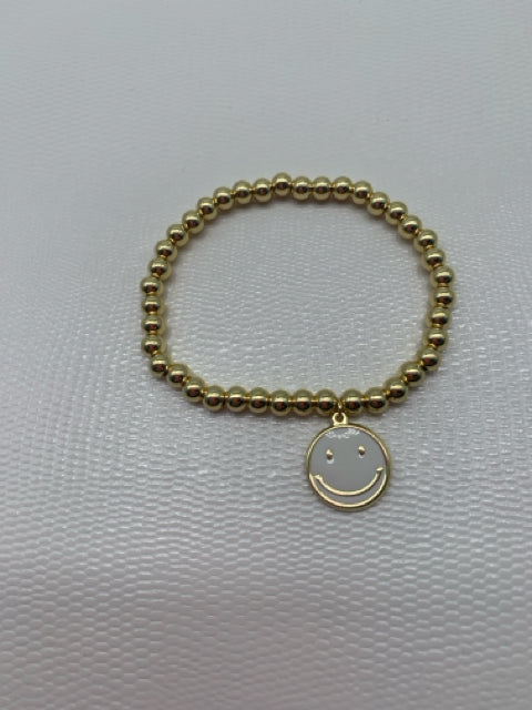 BRACELET 14KT GOLD BALL WITH  SMILE FACE CHARM 5MM