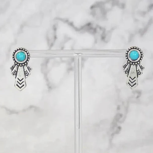 Burnished Silver Turquoise Aztec Post Earrings