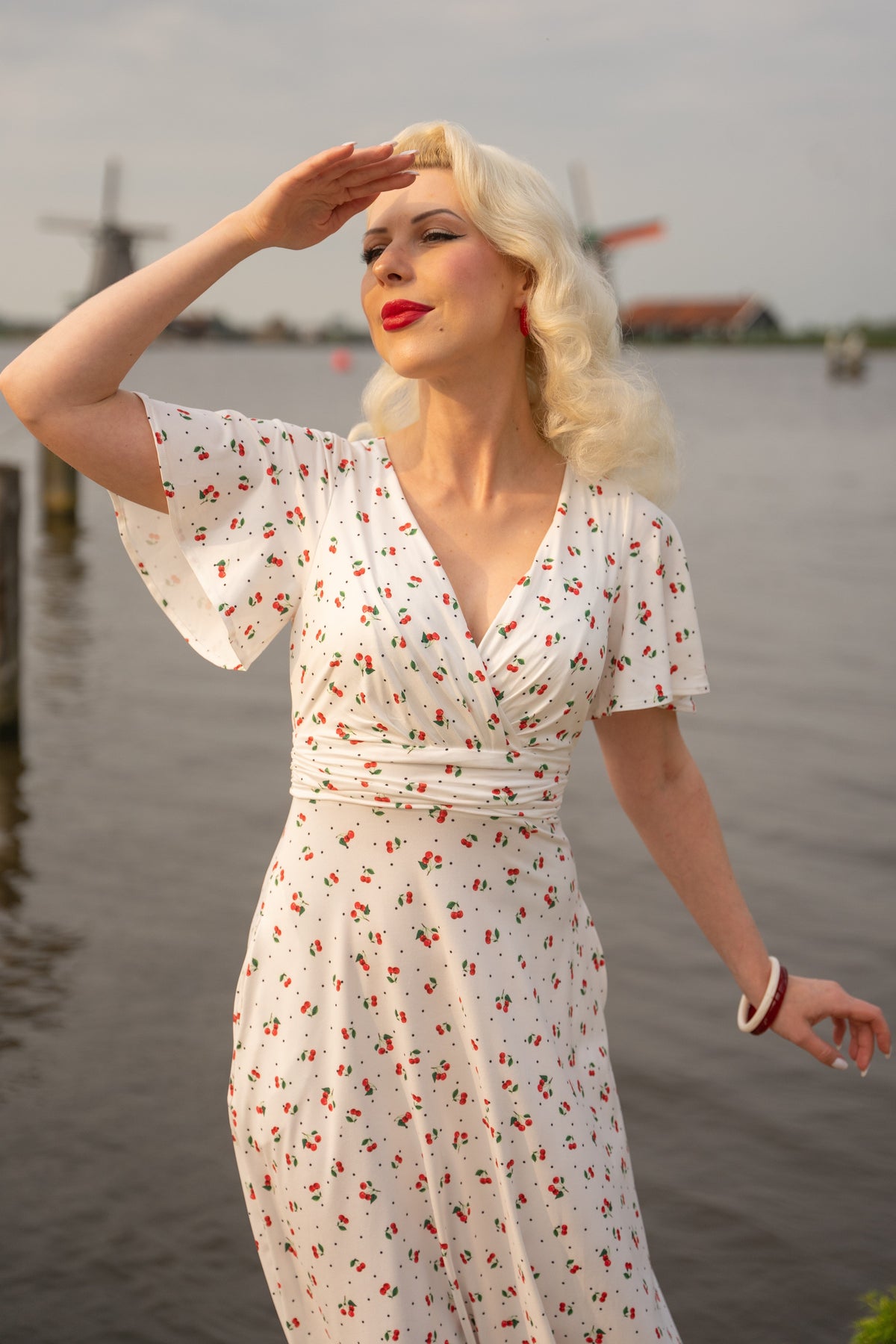 Donna Cherry White Crossover Bust Dress
