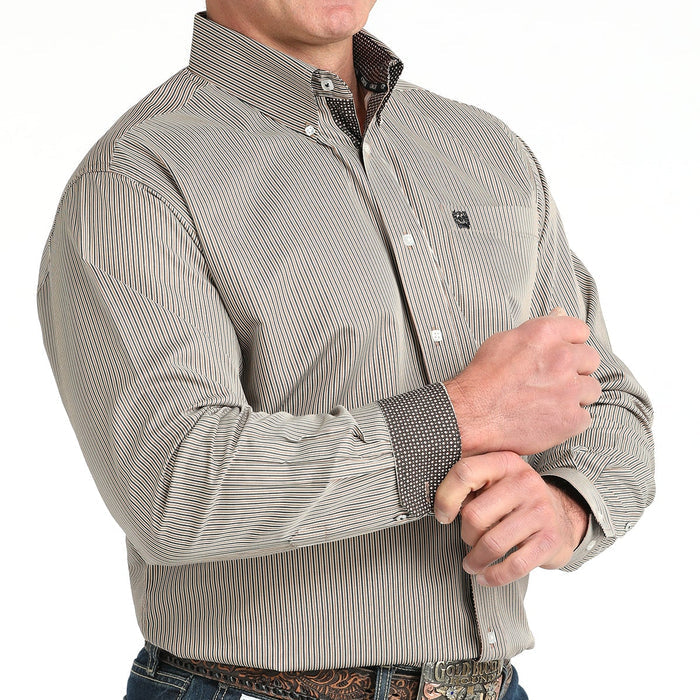 Cinch Men's Classic Fit Tencel™ L/S Striped Button-Down Western Shirt In Brown