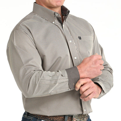 Cinch Men's Classic Fit Tencel™ L/S Striped Button-Down Western Shirt In Brown