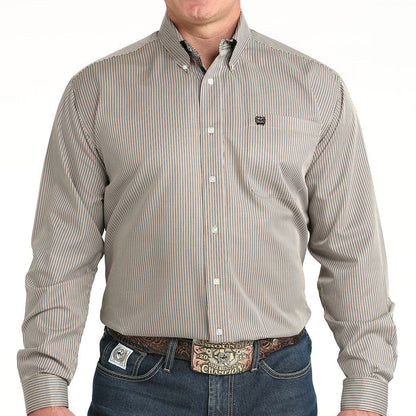 Cinch Men's Classic Fit Tencel™ L/S Striped Button-Down Western Shirt In Brown