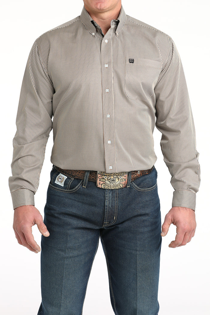 Cinch Men's Classic Fit Tencel™ L/S Striped Button-Down Western Shirt In Brown
