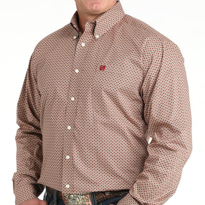 Cinch Men's L/S Classic Fit Diamond Print Button Down Western Shirt in Brown