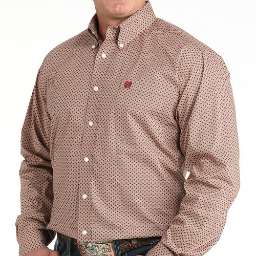Cinch Men's L/S Classic Fit Diamond Print Button Down Western Shirt in Brown