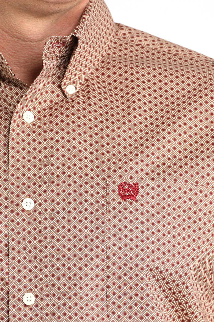 Cinch Men's L/S Classic Fit Diamond Print Button Down Western Shirt in Brown