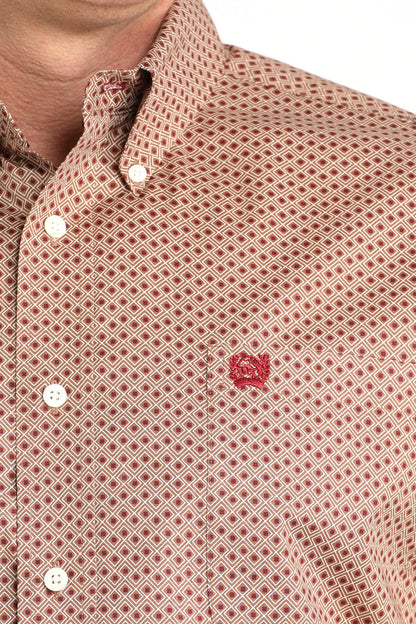 Cinch Men's L/S Classic Fit Diamond Print Button Down Western Shirt in Brown