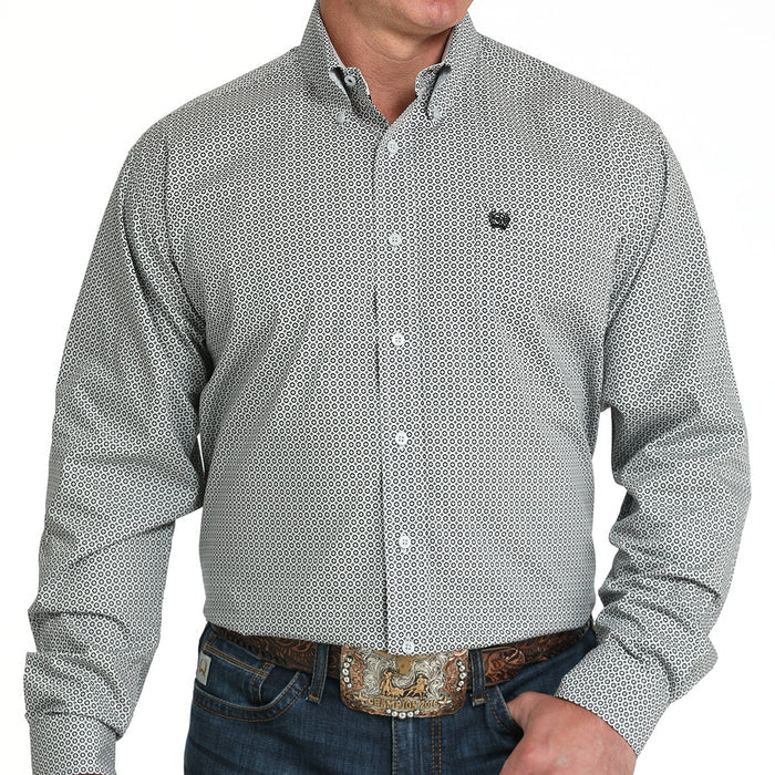 Cinch Men's L/S Classic Fit Geometric Circle Button Down Western Shirt in Grey