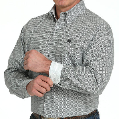 Cinch Men's L/S Classic Fit Geometric Circle Button Down Western Shirt in Grey