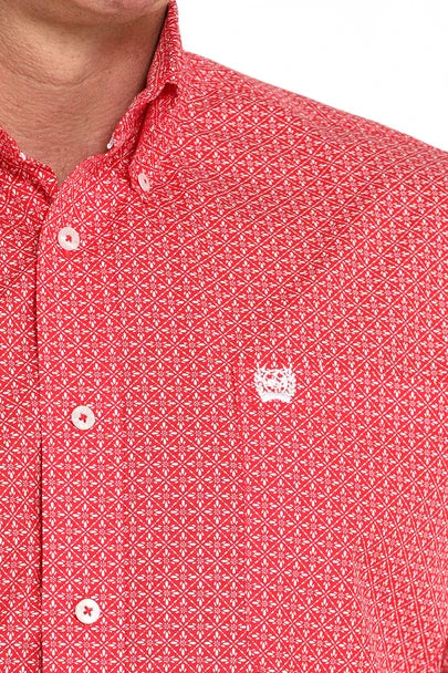 Cinch Men's L/S Classic Fit Geometric Floral Button Down Western Shirt in Red